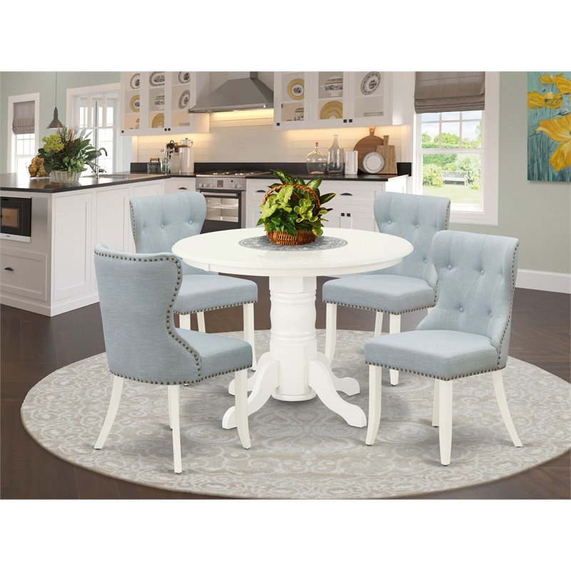 Pemberly Row 5-Piece Wood Dining Table Set in Linen White Finish