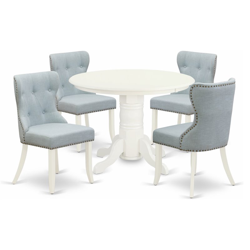 Pemberly Row 5-Piece Wood Dining Table Set in Linen White Finish