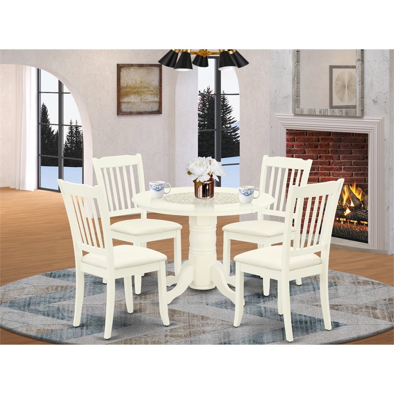 Pemberly Row 5-Piece Wood Dining Set with Upholstered Seats in White