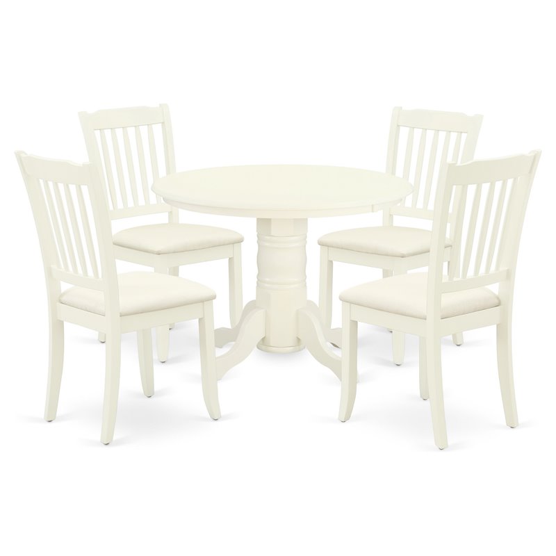 Pemberly Row 5-Piece Wood Dining Set with Upholstered Seats in White