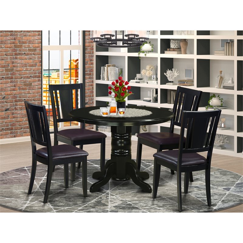 Pemberly Row 5-Piece Wood Dining Table Set with Faux Leather Chairs