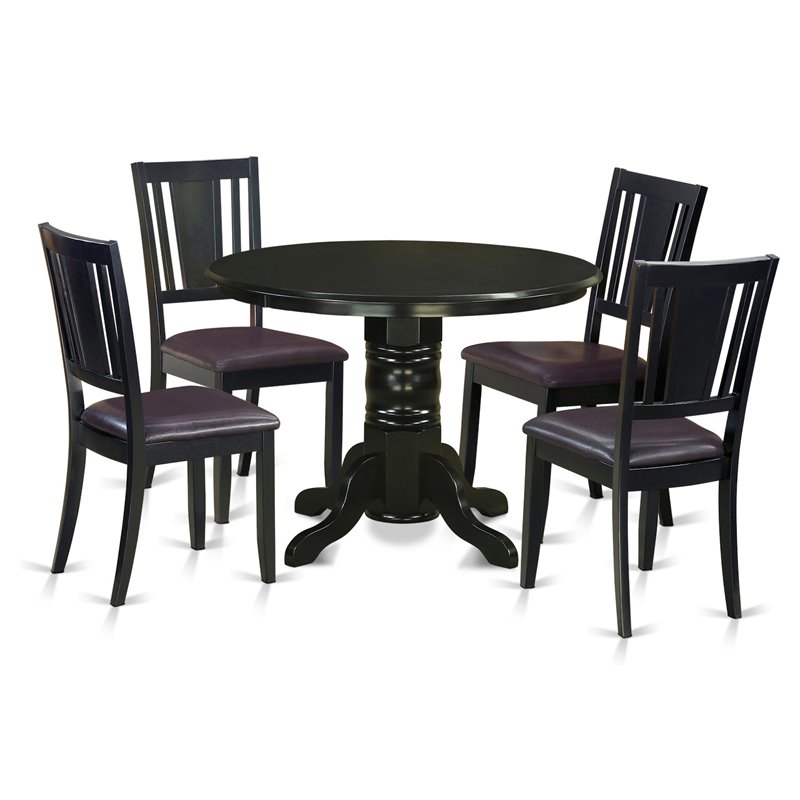 Pemberly Row 5-Piece Wood Dining Table Set with Faux Leather Chairs