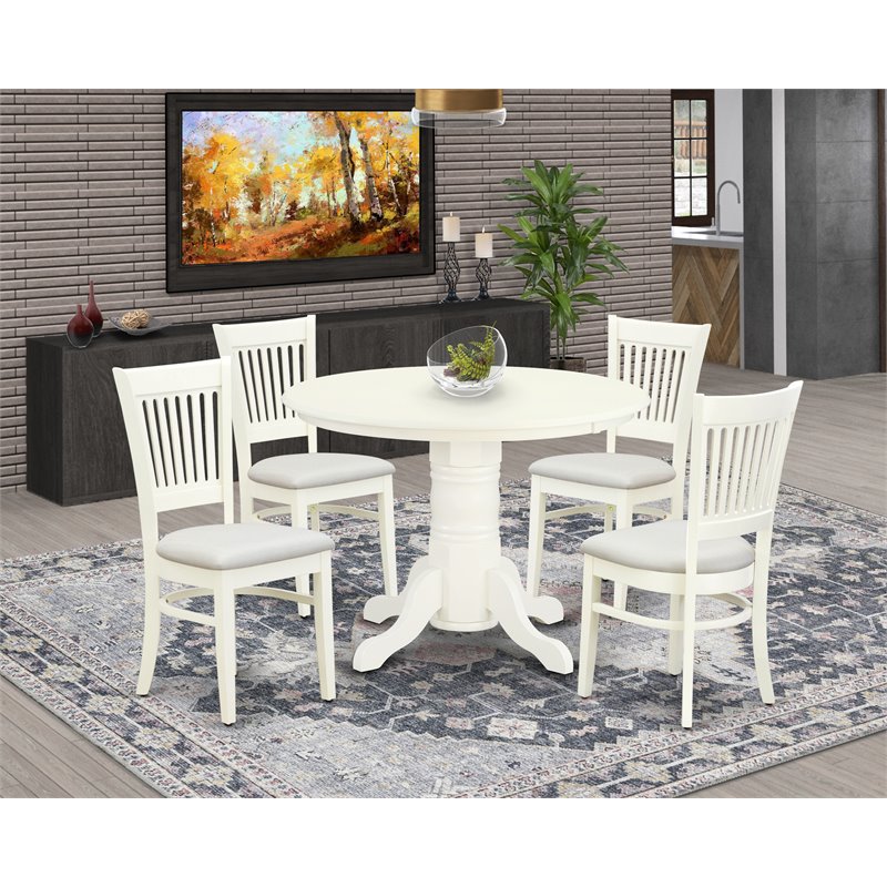 Pemberly Row 5-Piece Wood Dining Set with Linen Fabric Seats in White