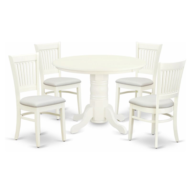 Pemberly Row 5-Piece Wood Dining Set with Linen Fabric Seats in White