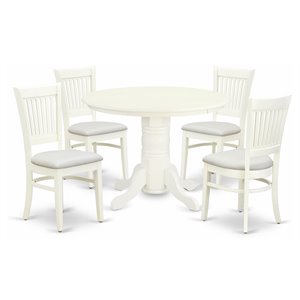 Pemberly Row 5-Piece Wood Dining Set with Linen Fabric Seats in White