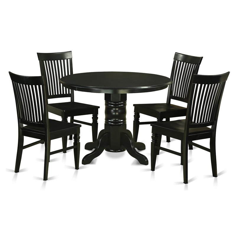 Pemberly Row 5-Piece Round Wood Dining Table Set in Black Finish