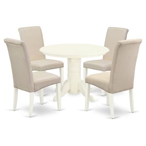 Pemberly Row 5-Piece Wood Dining Set with Linen Upholstery in White/Cream
