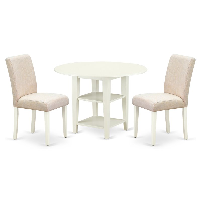 Pemberly Row 3-Piece Wood Dining Set in Linen White and Light Beige