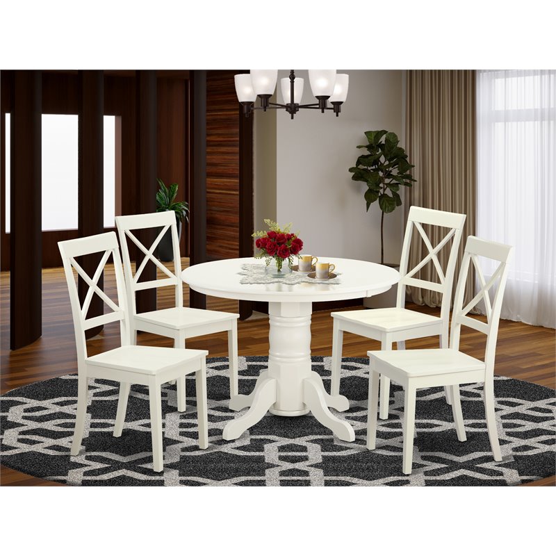Pemberly Row 5-Piece Dining Set with Sheaf Back Chairs in Linen White