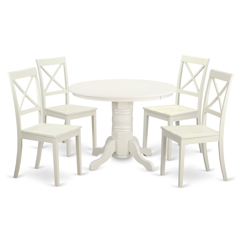 Pemberly Row 5-Piece Dining Set with Sheaf Back Chairs in Linen White