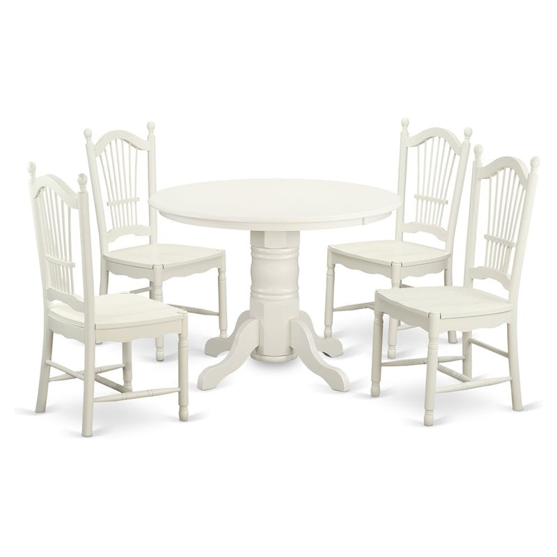 Pemberly Row 5-Piece Round Pedestal Dinette Set in Linen White