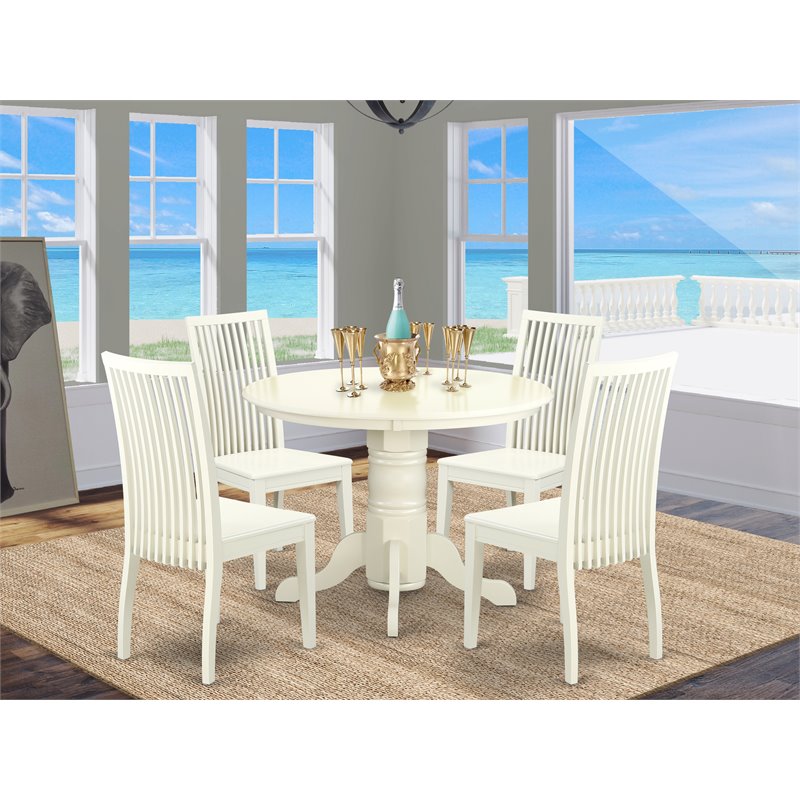 Pemberly Row 5-Piece Wooden Round Dining Set with Linen White Finish