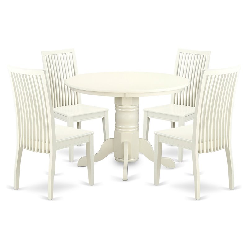 Pemberly Row 5-Piece Wooden Round Dining Set with Linen White Finish