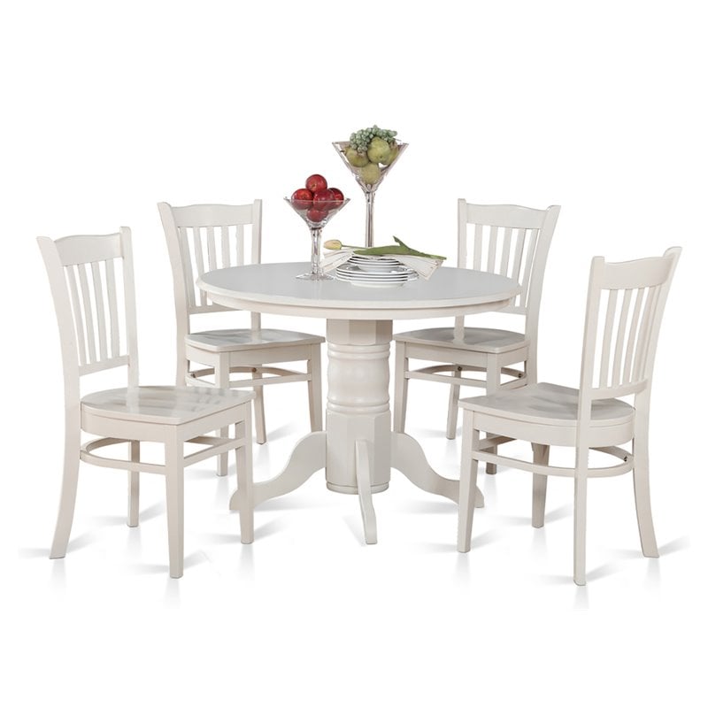 Pemberly Row 5-Piece Round Wood Kitchen Set with Linen White Finish