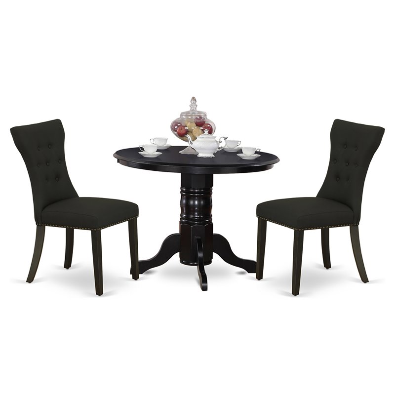 Pemberly Row 3-Piece Rubber Wood Kitchen Set with Round Table in Black