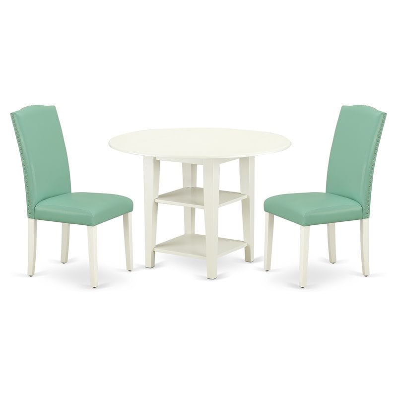 Pemberly Row 3-Piece Drop Leaf Dining Set with Shelf in Linen White/Pond