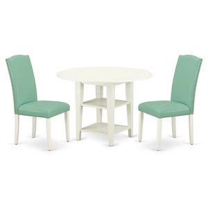 Pemberly Row 3-Piece Drop Leaf Dining Set with Shelf in Linen White/Pond
