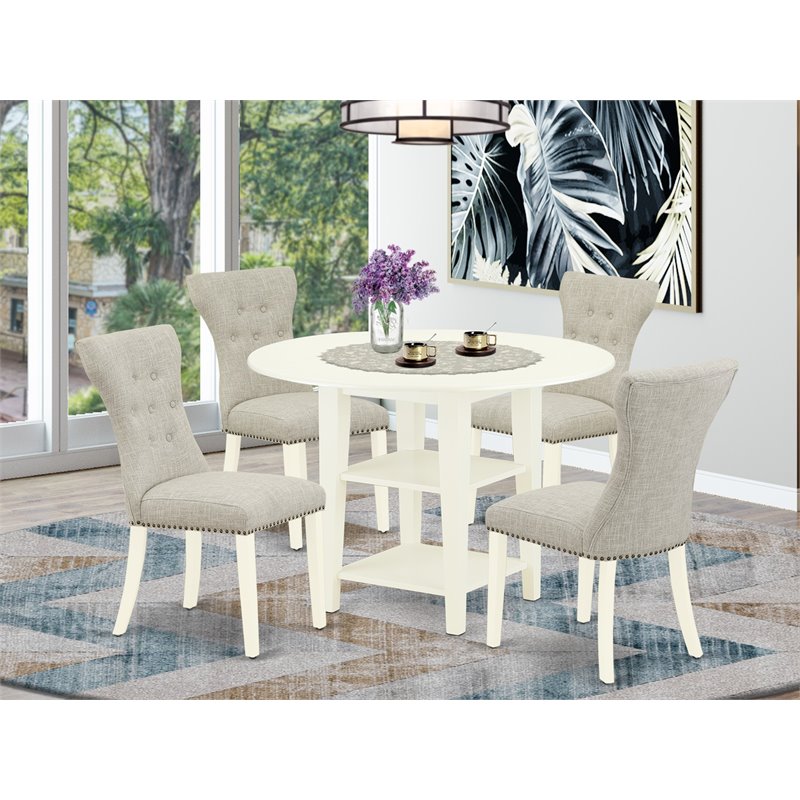 Pemberly Row 5-Piece Wood Dining Set with Parson Chairs in White/Doeskin