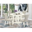 Pemberly Row 5-Piece Wood Dining Set with Parson Chairs in White/Doeskin