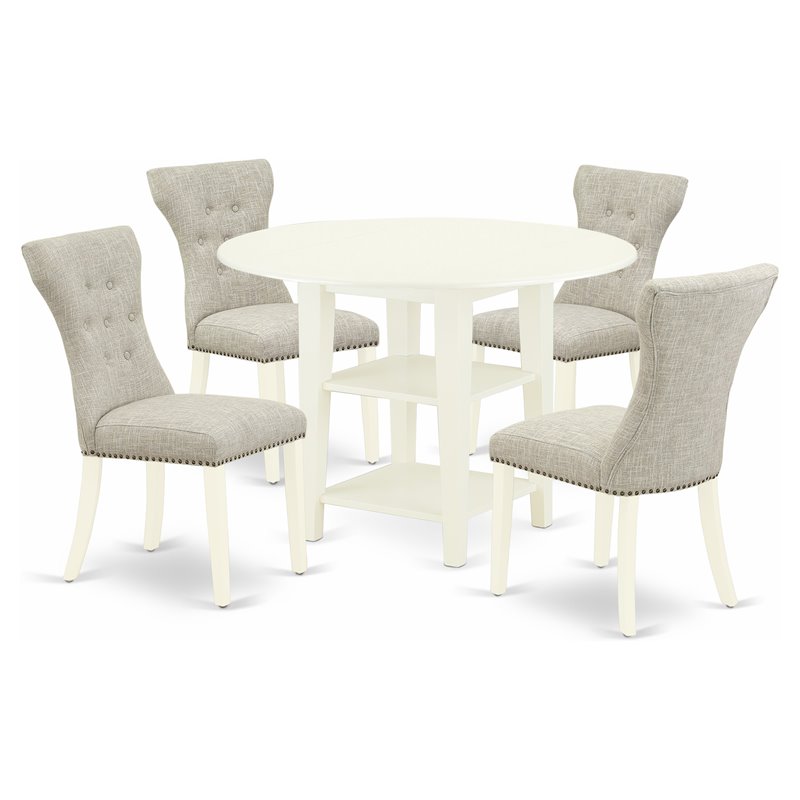 Pemberly Row 5-Piece Wood Dining Set with Parson Chairs in White/Doeskin