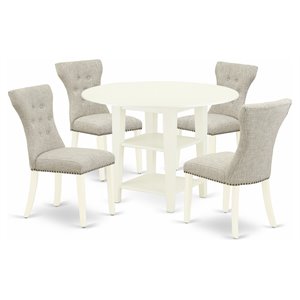 Pemberly Row 5-Piece Wood Dining Set with Parson Chairs in White/Doeskin