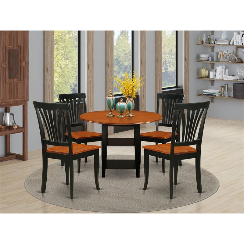 Pemberly Row 5-Piece Wood Dining Set with Chairs in Black and Cherry