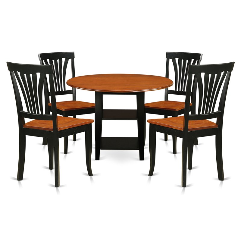 Pemberly Row 5-Piece Wood Dining Set with Chairs in Black and Cherry