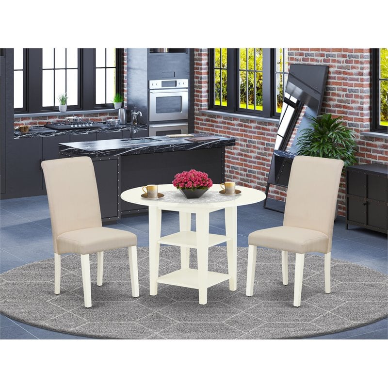 Pemberly Row 3-Piece Wood Dining Set with Drop Leaf Table and Chairs
