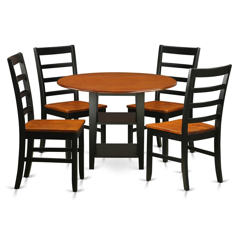 Pemberly Row 5-Piece Wood Dinette Table Set in Black and Cherry