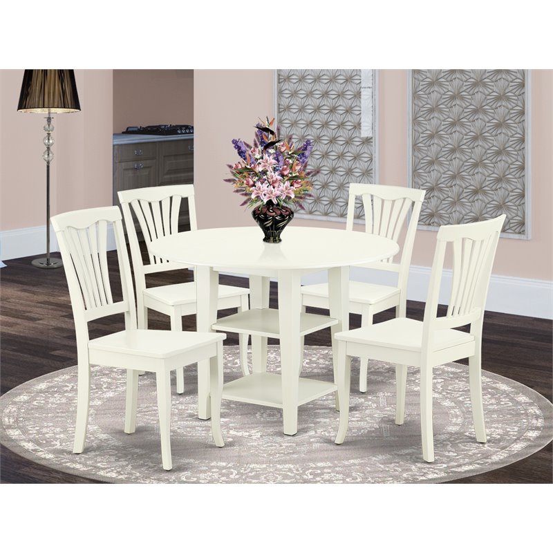 Pemberly Row 5-Piece Wood Dining Table Set in Linen White Finish