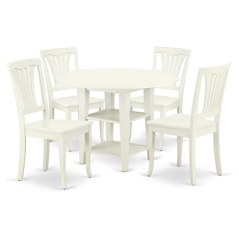 Pemberly Row 5-Piece Wood Dining Table Set in Linen White Finish