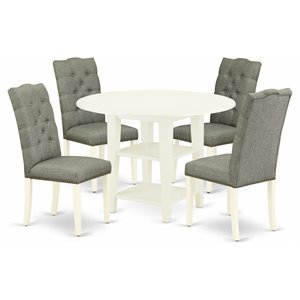 Pemberly Row 5-Piece Wood Dining Set in Linen White and Smoke Upholstery