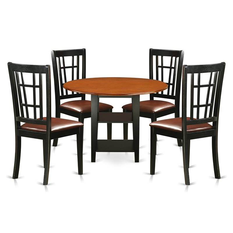 Pemberly Row 5-Piece Wood Dining Table and Chairs in Black and Cherry