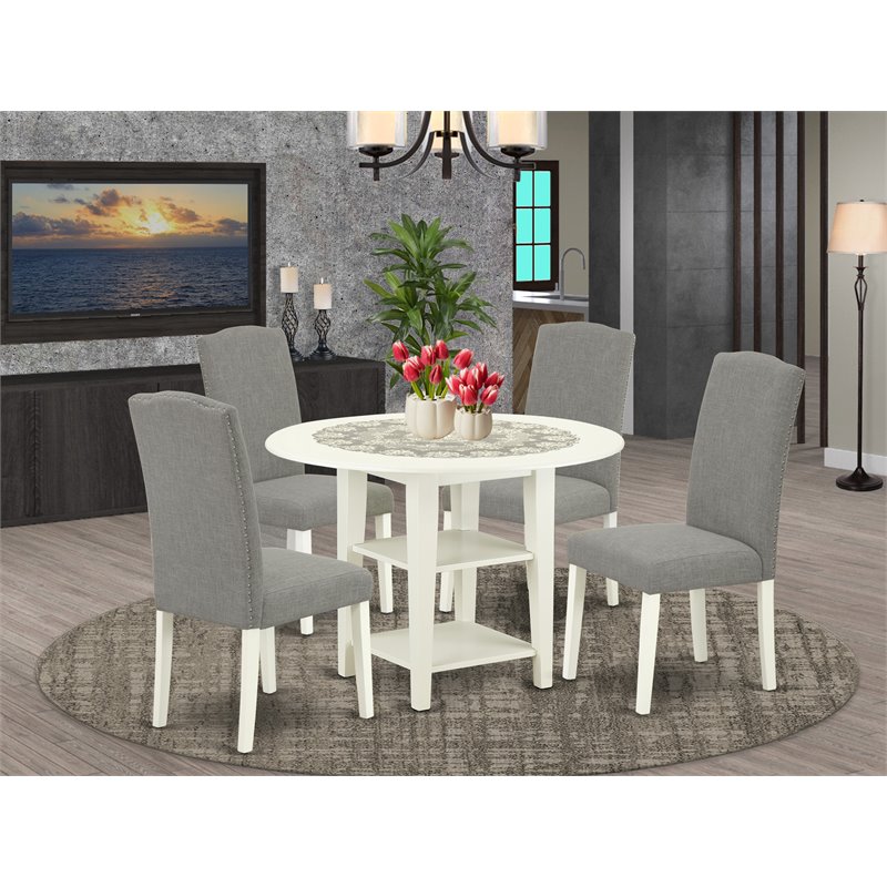 Pemberly Row 5-Piece Wood Dining Set in Linen White and Dark Shitake