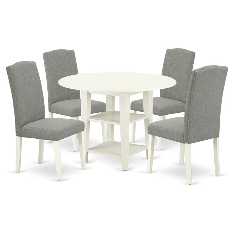 Pemberly Row 5-Piece Wood Dining Set in Linen White and Dark Shitake