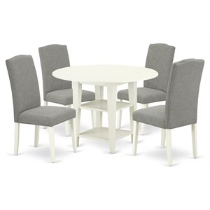 Pemberly Row 5-Piece Wood Dining Set in Linen White and Dark Shitake