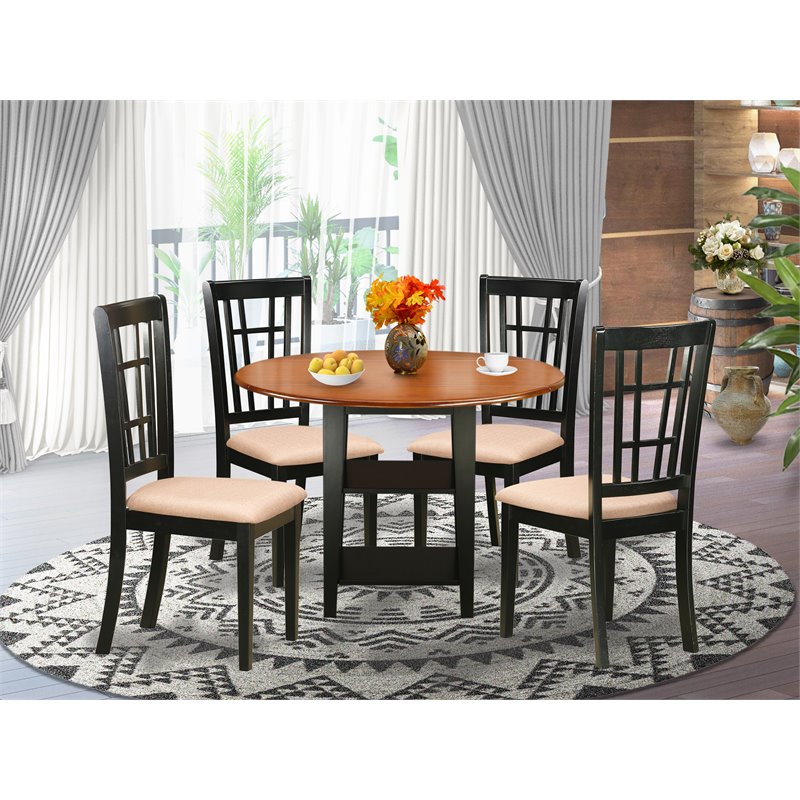 Pemberly Row 5-Piece Black and Cherry Dining Set with Cushion Seats