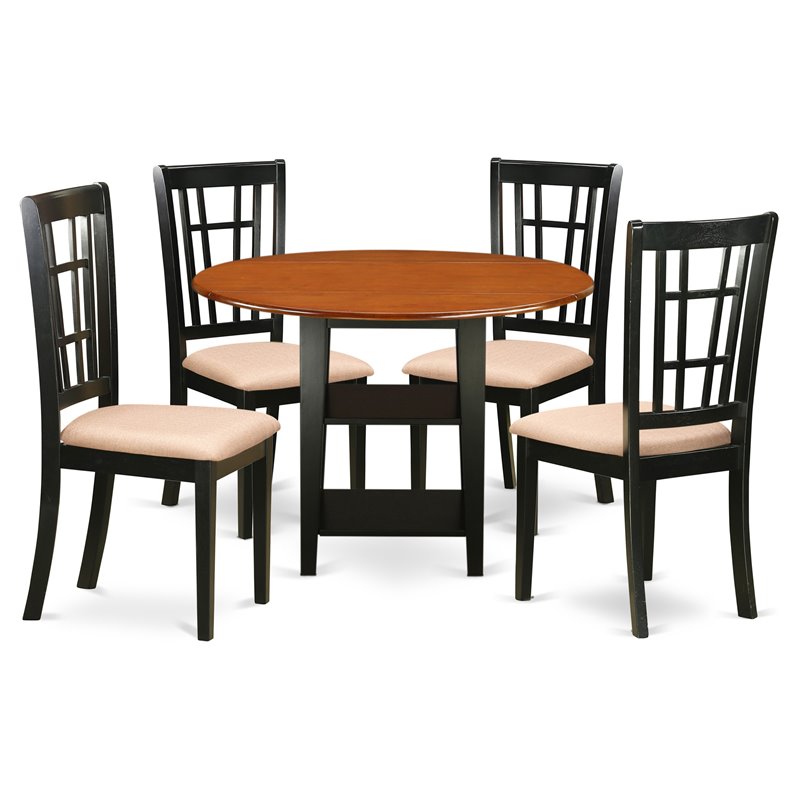 Pemberly Row 5-Piece Black and Cherry Dining Set with Cushion Seats