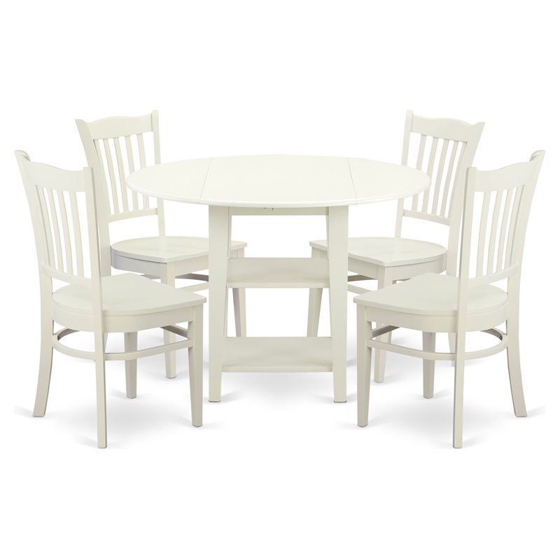 Pemberly Row 5-Piece Wood Dining Set with Solid Wood Seat in Linen White