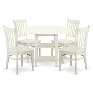Pemberly Row 5-Piece Wood Dining Set with Solid Wood Seat in Linen White