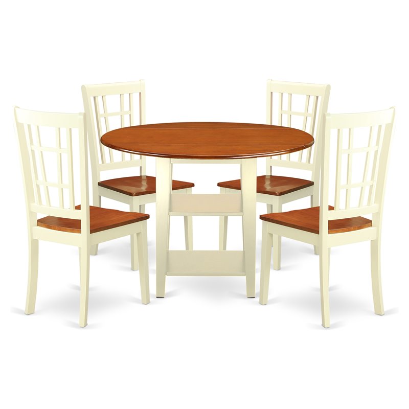 Pemberly Row 5-Piece Wood Dining Table Set in Buttermilk and Cherry