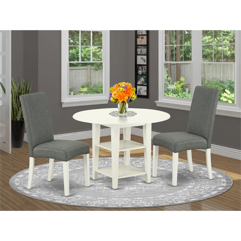 Pemberly Row 3-Piece Wood Dining Set with Linen Fabric in Linen White/Gray