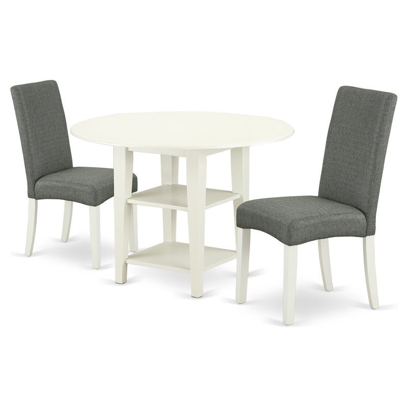 Pemberly Row 3-Piece Wood Dining Set with Linen Fabric in Linen White/Gray