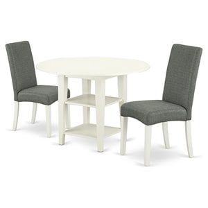 Pemberly Row 3-Piece Wood Dining Set with Linen Fabric in Linen White/Gray