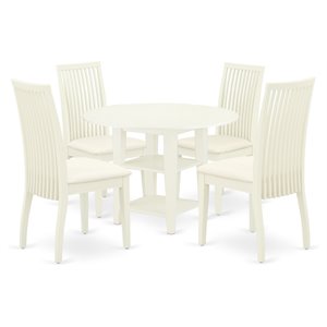 Pemberly Row 5-Piece Wood Dining Set with Cushion Seats in Linen White