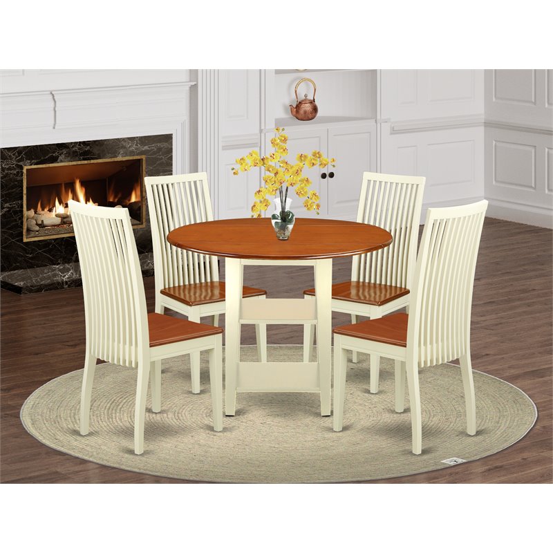Pemberly Row 5-Piece Wood Dining Set in Buttermilk & Cherry Finish