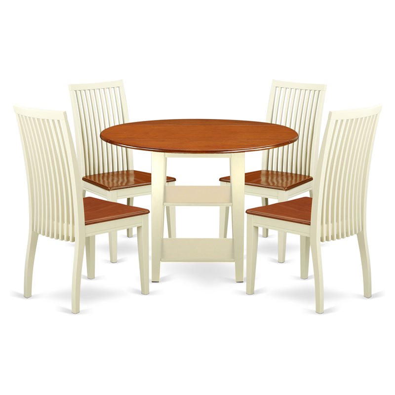 Pemberly Row 5-Piece Wood Dining Set in Buttermilk & Cherry Finish