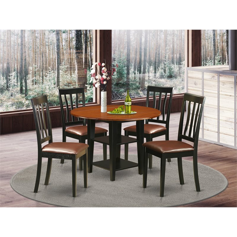 Pemberly Row 5-Piece Dining Set with Faux Leather Seats in Black & Cherry