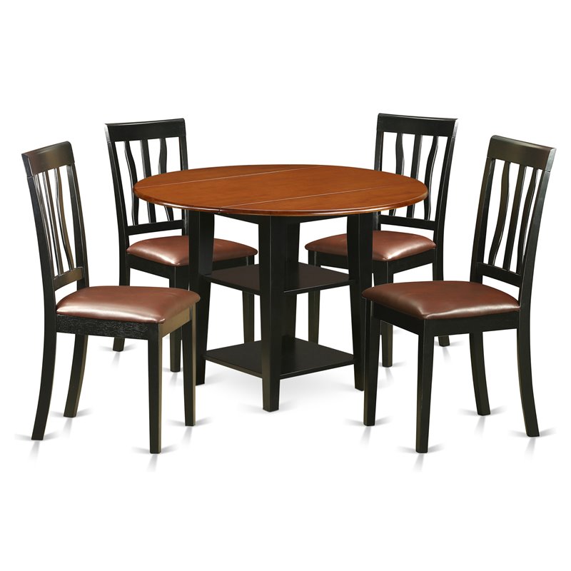 Pemberly Row 5-Piece Dining Set with Faux Leather Seats in Black & Cherry
