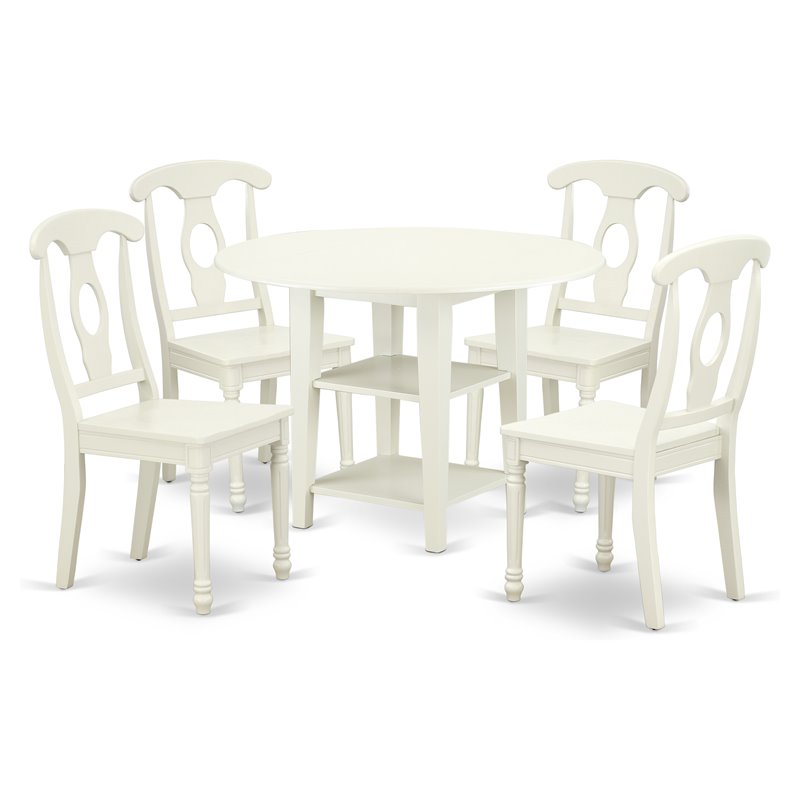 Pemberly Row 5-Piece Wood Drop Leaf Dining Set in Linen White